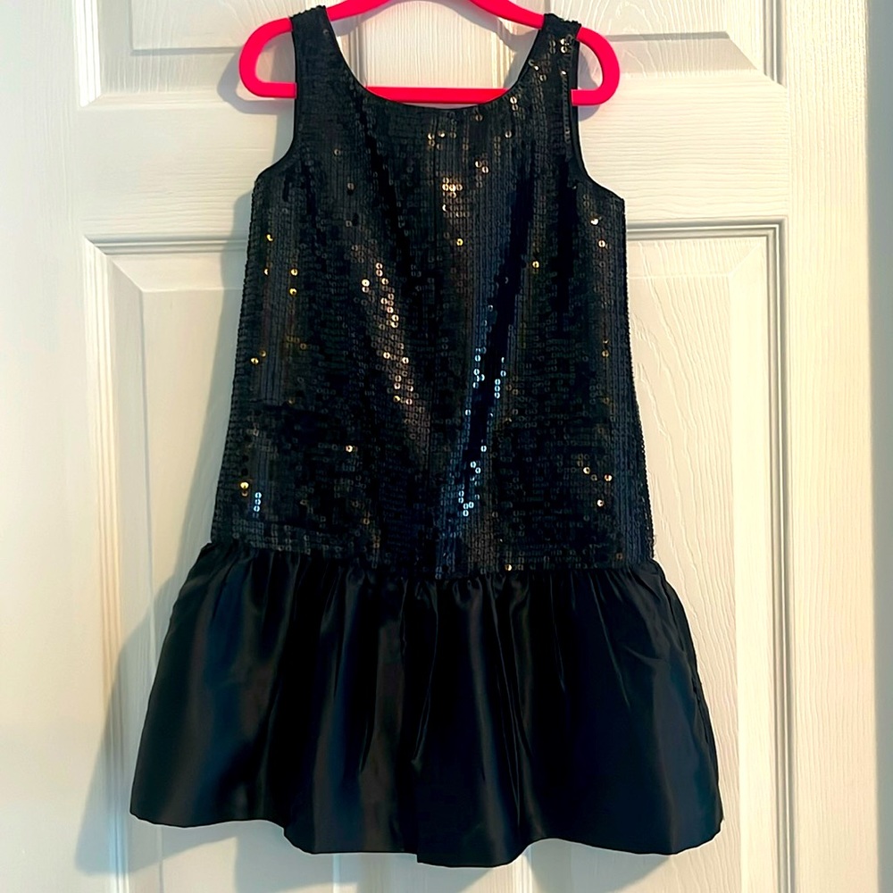Gap kids black sequin and satin sleeveless dress tulles lined zipper back size S